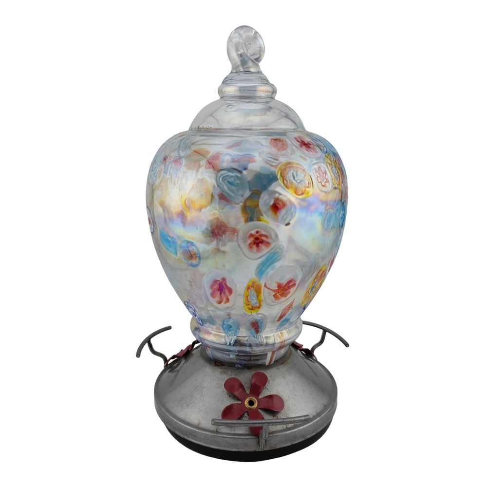 Style Selections Hummingbird Feeder Art Glass Nectar Bird Patio Colorful Outdoor